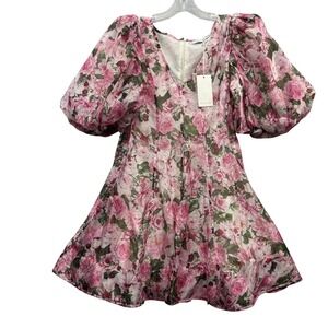Sofie the Label Women's Polina Floral Organza Mini Dress Puff Sleeve Poplin M